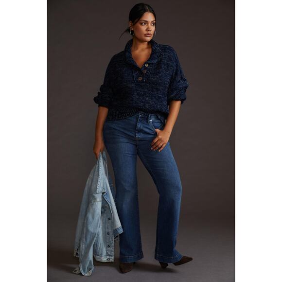 nwt ANTHROPOLOGIE PLUS PILCRO sz 1X Mega Henley sweater in Navy - Picture 4 of 5